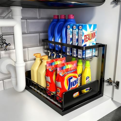 Under Sink Organizer, L-Shaped Pull Out Cabinet Organizer, Kitchen