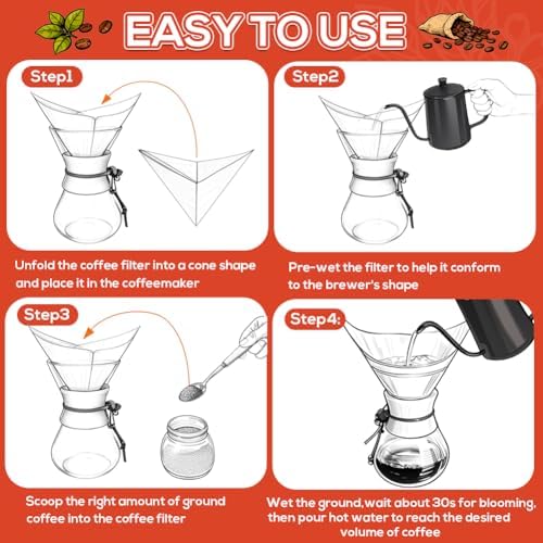 200 Count Unbleached Pour Over Coffee Filters, Square