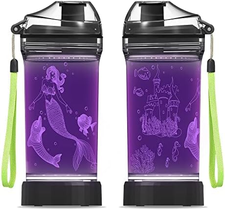 Light Up Kids Water Bottle with 3D Mermaid Design- 14 OZ Tritan BPA Free Eco-Friendly - Cool Drinking Cups Gift for School Kids Boy Girl Child Christmas Holiday