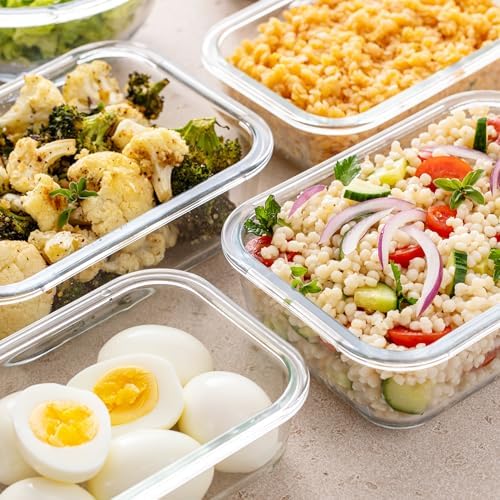 Glass Storage Containers with Lids, 24 Pieces, 12 Containers with 12 Lids, Glass Meal Prep Container for Lunch, Food Storage Containers, Leak Proof, Freezer Safe, Gray