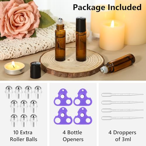 KEYWING 10ml Amber Glass Roller Rottles for Essential Oils, 54 Pack - Image 2