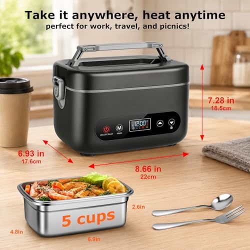 Heated Lunch Box for Adults, 1.2L Self-Heating Food Warmer Dark Gray