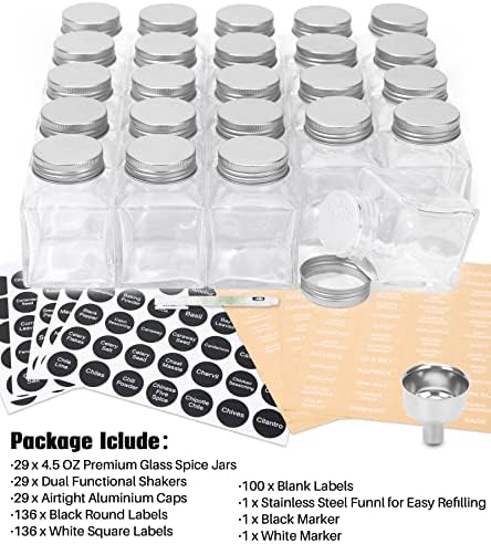 Glass Spice Jars with 372 Labels, 29 Pcs 4.5 oz Seasoning Containers