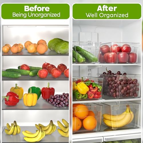 Plastic Stackable Storage Bins for Fridge, 8 Pack, Clear