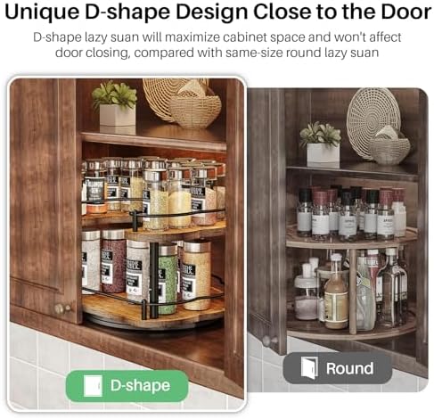 Lazy Susan Spice Rack Organizer for Cabinet, Wood, Vintage, 12 in