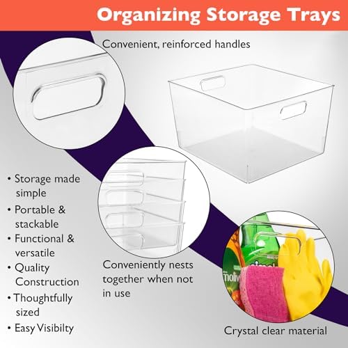 Clear Plastic Storage Bins for Kitchen, Fridge, Pantry, 2 Pack