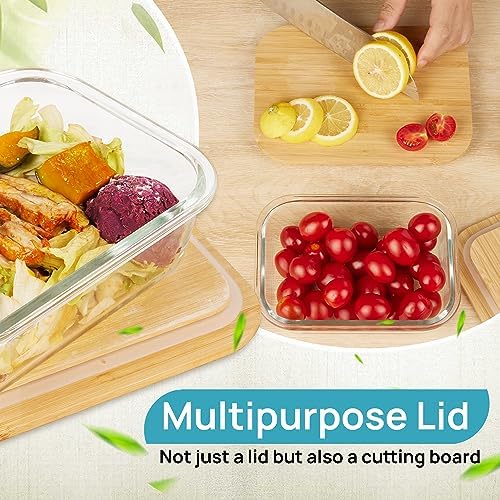 4 Pack Glass Food Storage Containers with Bamboo Lids Meal Prep