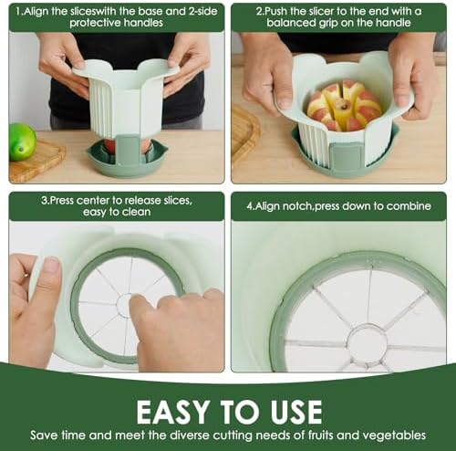 Apples Slicer and Corer, 8 Slices Heavy Duty Pear, Mango & Tomato Cutter with Stand & Comfort Handle, Up to 3.7 IN Apples(Green,3 cut pieces)