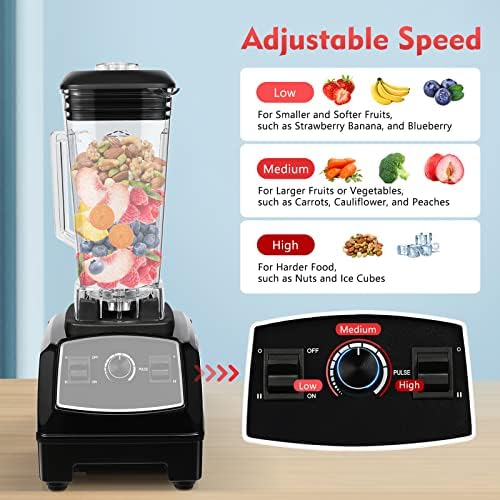 2L 2200W Professional Countertop Blender Heavy Duty Household Grade Blender Mixer with Food Grade ABS Stirring Rod for Milkshakes and Ice Cream (black)