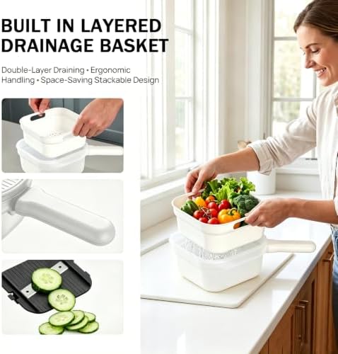 Mandoline Slicer for Kitchen | 4-in-1 Food Chopper with Container & Draining Basket | Vegetable Slicer for Potato, Onion, Carrot | Kitchen Gadgets Sets - Image 4