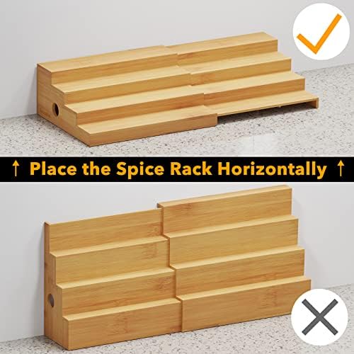 4 Tier Bamboo Spice Rack Organizer for Cabinet, Kitchen Pantry Spices Storage Rack for Cabinets Organization, Home Seasoning Tiered Can Goods Racks Wood Shelf Organizers (4 Tier, Natural)