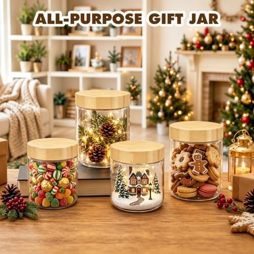 Overnight Oats Containers with Lids, 16oz Glass Jars with Bamboo Lids 6pcs