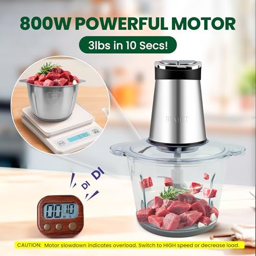 800W 2-12cup Food Chopper LED Timer 3-Tier 6 Blades