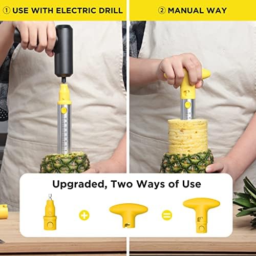 Pineapple Cutter with Knife, [Upgraded, Electric & Manual] Durable Pineapple Corer with Electric Drill Accessory, Stainless Steel Fruit Peeler Knife Pineapple Slicer Core Remover Kitchen Tool