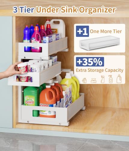 Under Sink Organizer, Pull Out Under Kitchen Sink Organizers, 2 Pack 3 Tier