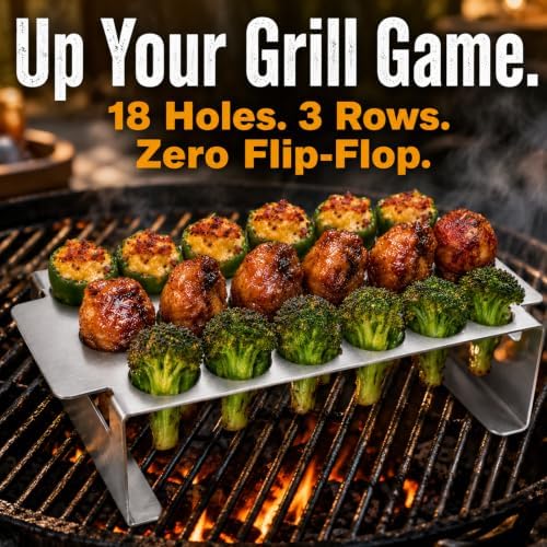 18-Hole Jalapeno Pepper Grill Rack with Corer Set – Stainless Steel Roasting Tray for Oven & BBQ, Includes 2-Piece Pepper & Zucchini Corer Tool, Dishwasher Safe