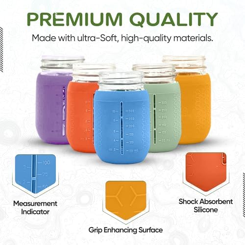 Mason Jar Silicone Sleeve, Regular Mouth 16oz, Spring Summer 5pk