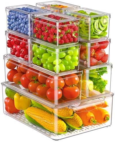 11 Pack Refrigerator Organizers and Storage, Stackable Fridge Organizer Bins, BPA-Free Clear Plastic Fruit Storage Containers for Fridge, Kitchen, Fruits, Drinks, Produce, Vegetable