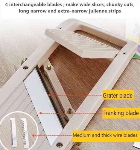 Japanese Mandoline Slicer for Kitchen, 5" Wide Stainless Steel Blade Mandolin Vegetable Cutter, Ivory - Image 4