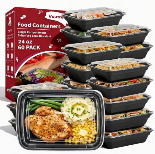 60 Pack 24 oz Plastic Meal Prep Containers with Lids,Microwave Safe