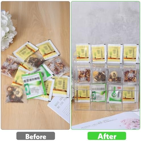 Acrylic Tea Bag Organizer for 216 Tea Packets, No Assembly Required, Display Holder for Countertop, Vertical Tea Bag Caddy for Cabinet, Tea bar Accessories, Teabags Storage Containers