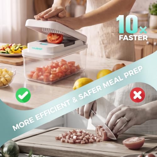 HAUSHOF 9-in-1 Vegetable Chopper & Mandoline Slicer, 7 Blades, Drain Basket - Image 4