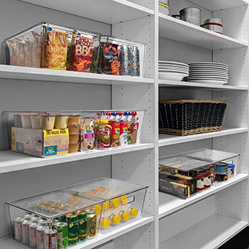 Plastic Storage Bins with Lids, Pantry Organizer, XL, 8 Pack