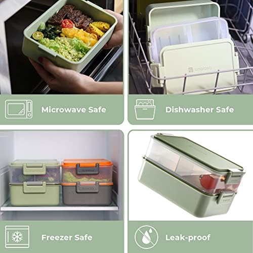Stackable 2-Tier Adult Bento Box, 4 Compartments - Pale Mint