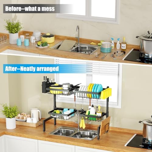 4 Baskets 2-Tier Over The Sink Dish Drying Rack, 26.57"-35"