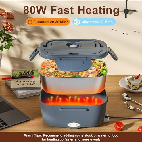 Electric Lunch Box for Adults 1.5L Food Heater,80W Heated Lunch Box for Men