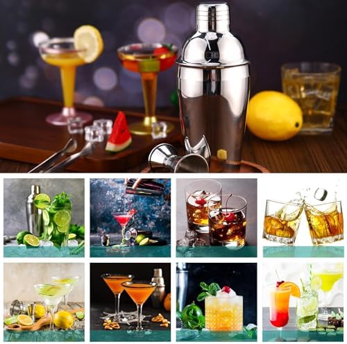 Cocktail Shaker Set Martini Shaker Bulk Stainless Steel Martini Mixer with Strainer and Double Measuring Jigger for Bar Party Home Use Wine Bar (4 Packs)