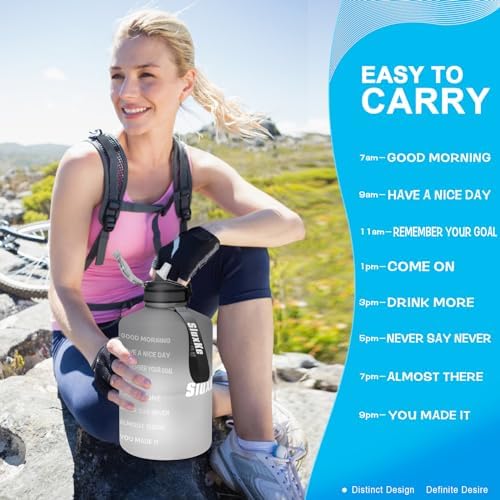 1 Gallon Water Bottle with Time Marker and Straw, BPA Free 128oz Leak Proof Motivational Large Water Bottle Jug with Handle, Pop Up Open Sports Big Bottle Jug with Comfortable Silicone Nozzle