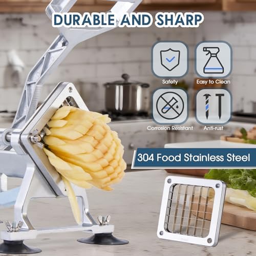 Commercial French Fry Cutter Stainless Steel Potato Cutter with 1/2,1/3,3/8 Inch Blade and 8-wedge balde, Heavy Duty Potato Slicer Manual Potato Chopper Set for Sweet Potato, Carrot, Cucumbers - Image 2