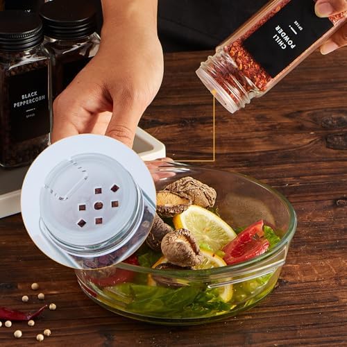 25 Glass Spice jars with label, 4oz Seasoning jars with Black Metal Lids