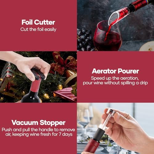 Electric Wine Opener,Rechargeable Automatic Wine Opener Corkscrew Opener Set With Wine Stopper, Foil Cutter, Wine Aerator,Storage Base & USB-C Cable Gifts for Wine Lovers