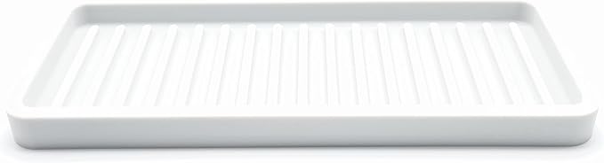 Silicone Sink and Surface Organizer Tray, Sponge Holder, Vanity Tray, Trivet, Heat Safe, Dishwasher Safe, for Bathroom and Kitchen Organization (White, 9"x3.5")