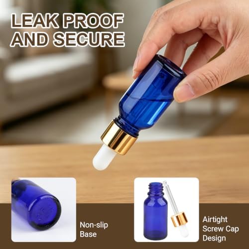 1/2 oz Blue Glass Dropper Bottles,15ml Leakproof Tincture Bottles with Funnels, Eye Droppers, Labels, Refillable Empty Bottle for Tinctures, Essential Oils - Image 4