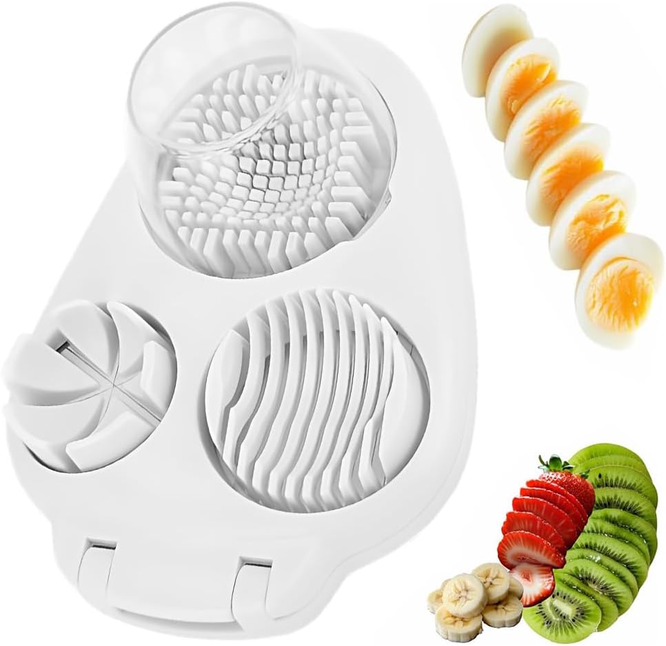 3 in 1 Egg Slicer for Hard Boiled Eggs, 2025 New Egg Cutter for Hard Boiled Eggs for Strawberry Mushroom Grape Cherry Tomato, Multi-Function Food Slicer for Home Use Kitchen Chopper Tool (1 PCS)