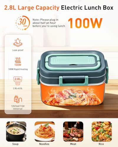 Electric Lunch Box for Adults 2.8L+0.5L, 100W Heated Lunch Box
