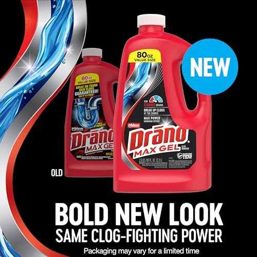 Max Gel Drain Clog Remover and Cleaner for Shower or Sink Drains, 80 oz, 2 pack