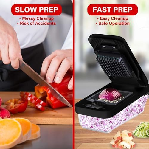 Brentwood All-in-One Food & Vegetable Chopper, Mandoline Slicer, and Cheese Grater with 4.25-Cup Storage Container and 8 Interchangeable Stainless Steel Blades (Black) - Image 6