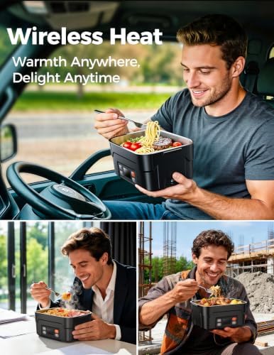 1.5L Cordless Heated Lunch Box for Men, 27000mAh,Black