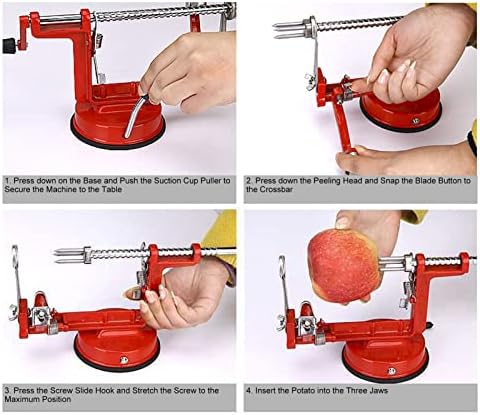 Apple Peeler, Slicer Corer Potato Peelers 3 In 1, Hand Cranking Potato Peeler for Kitchen Restaurant Big Red Sucker Pull Rod