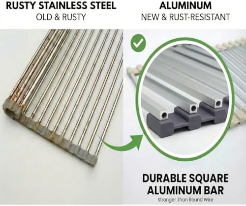 Small Aluminum Roll Up Dish Drying Rack 9" x 13" with Dish Holder