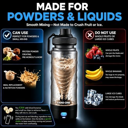 FANS-ONE Electric Protein Shaker Bottle, 24 oz Shaker Cups-No Clumps, Black - Image 3