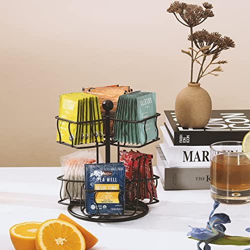 Tea Bag Organizer, 2-Tier Spinning Carousel for 60 Tea Bags (Black)