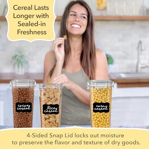 Airtight Cereal Containers with Lids – 3 Piece Tall Kitchen Pantry Organization Set, BPA-Free Clear Plastic, Pour Spout Lids for Breakfast Cereal, Rice, Flour, Sugar, Snacks