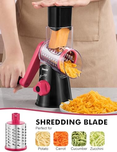 Geedel Rotary Cheese Grater Hand Crank, Cheese Shredder Vegetable Slicer - Image 4