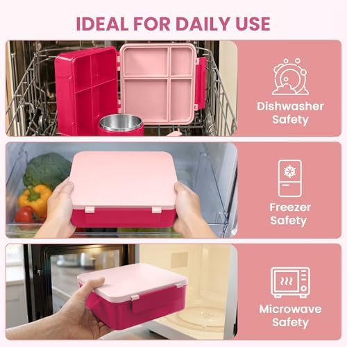 Bento Lunch Box for Kids with 8oz Soup Thermo, Pink