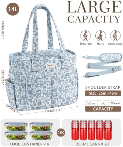 Corduroy Lunch Box for Women Insulated Lunch Bag Cooler Tote Bag